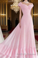 Retro Pink A-line Long Evening Prom Dresses,Pink Bridesmaid Dresses